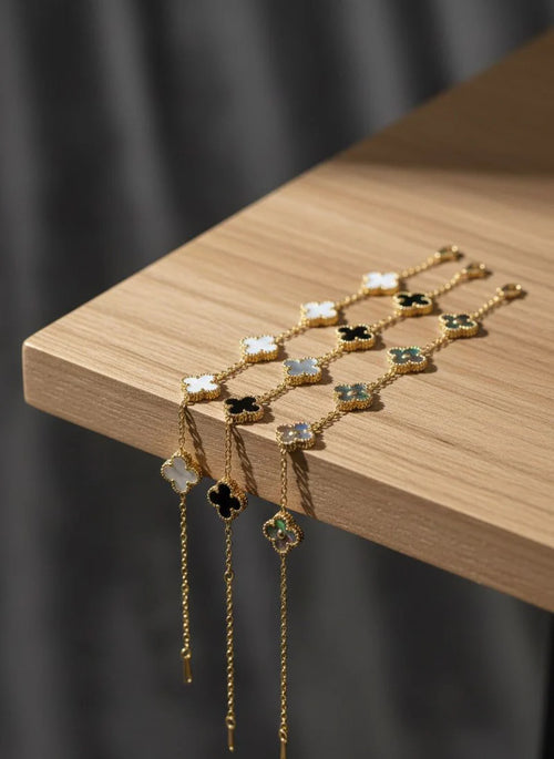 Clover Charm Bracelet (Gold, Black, White,)