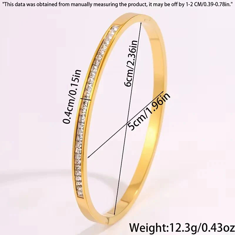 Stainless Steel CZ Oval Cuff Bracelet Bangle