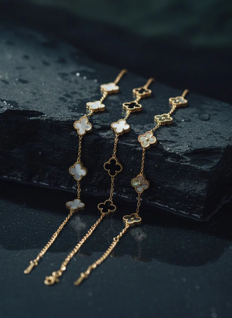 Clover Charm Bracelet (Gold, Black, White,)