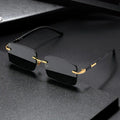 Rimless Rectangular Sunglasses with Black Temples and Gold Accents