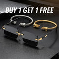 Rimless Rectangular Sunglasses with Black Temples and Gold Accents + Dual Tone Steel Cable Cuff Bracelet with Gold Lion Heads